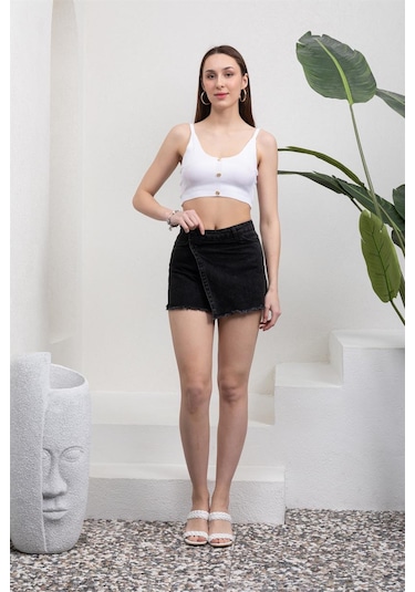 Siyah Jean Mini Şort Etek