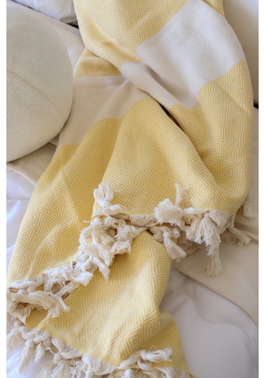 HAZAL Şerit Safir Desenli 200x240 cm Çift Kişilik Sarı