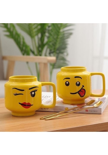 250ml Gülümseme Seramik Kupası Erkekler Ve Kadınlar İfade Karikatür Fincan Kahve Süt Çay İçme Kupası Noel Çocuk Hediye Kupası Kupalar Sarı Altın - Beyaz