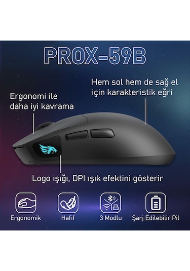 Gameagle PROX-59B Ultra Hafif Kablosuz 3 Mode Oyuncu Optik Mouse