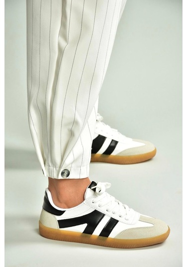 Fox Shoes U652861409 Beyaz/siyah Kadın Spor Ayakkabı Sneakers Beyaz/siyah-suni Deri