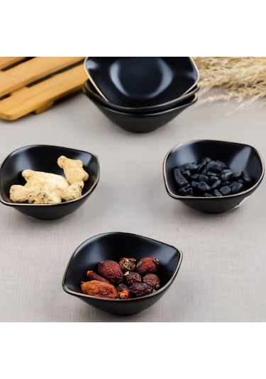 6lı Porselen Siyah Küçük Çerezlik