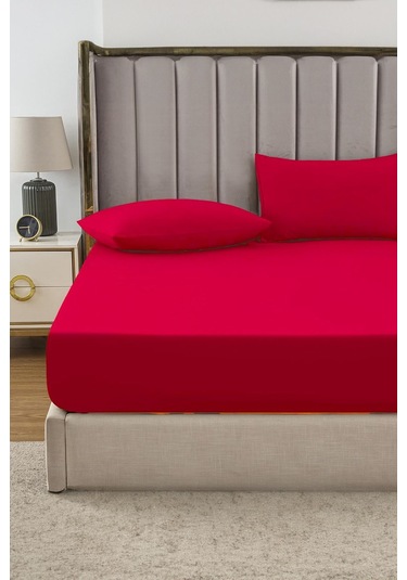 Ranforce Kahverengi Pamuklu Tek / Çift Kişilik Battal Tam Kenar Lastikli Çarşaf 14 Renk Fıtted Kırmızı