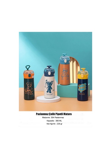 Paslanmaz Çelik Termos Su Şişesi 350ml Vakumlu Pipetli Yeşil İthal Ürün Çok Renkli