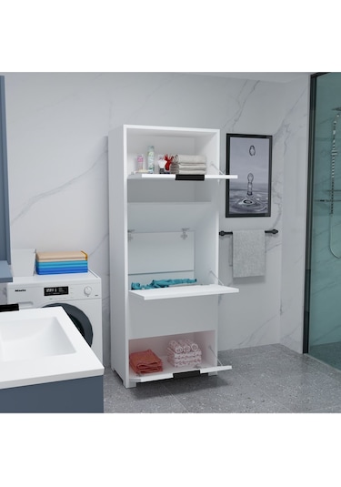 Byg Banyo Kirli Çamaşır Dolabı Sepeti Banyo Dolabı Beyaz