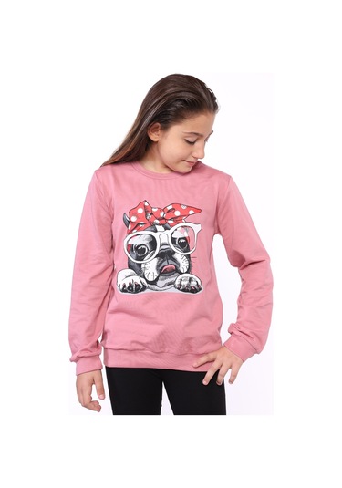 Toontoy Kız Çocuk Köpek Figür Baskılı Sweatshirt Açık Lila