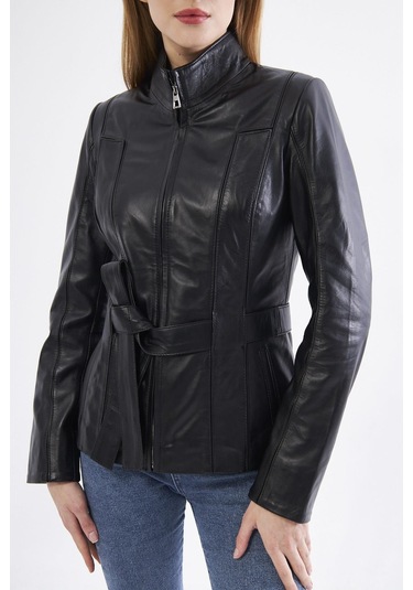 Derinss Dka2364 Hakiki Deri Kadın Siyah Mont 001