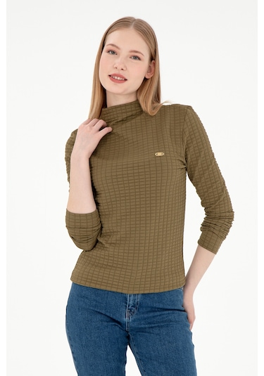 U.S. Polo Assn. Kadın Haki Dik Yaka Sweatshırt 50292421-VR027