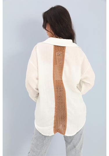 Gömlek Dantel Detaylı Keten - Ekru-ekru Ekru