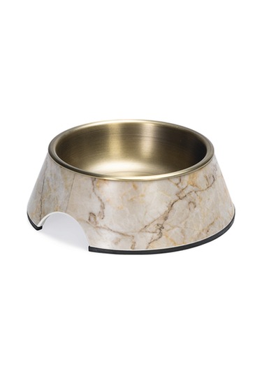 Beeztees Dbl Köpek Mama Su Kabı, Mat Altın Rengi Paslanmaz Çelik, Bej Mermer Görünümlü, 14cm, 160ml