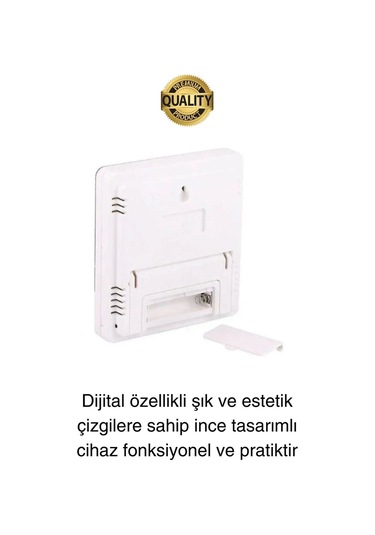 Premium Dijital Masaüstü Lcd Ekran Isı Sıcaklık Ve Nem Ölçer Termometre Saat Alarm Pilli Beyaz