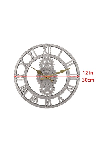 Homyl 12 Inç Dekoratif Kuvars Yuvarlak Saatler Dış Duvar Saati Gümüş