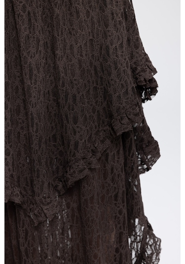 Mireya Asimetrik Kahve Dantel Etek Kahve