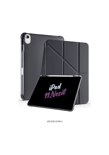 İpad 11. Nesil A16 2025 Uyumlu 10.9 İnç Kalem Bölmeli Standlı Fuchsia Tri Folding Tablet Kılıfı Tablet Kılıfı