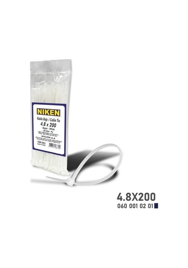 Niken Kablo Bağı Beyaz 4,8x200 100 Adet - Ekolmaks