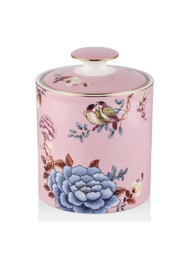 Lamedore Floral Pınk Large Canıster Wıth Lıd 12,5x16,5 Cm