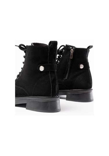 02-2003 Siyah Süet Bağcıklı Fermuarlı Günlük Kadın Bot Siyah