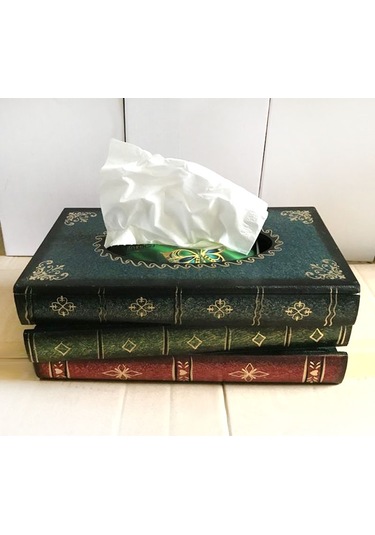 Sones Retro El Çizimi Kitap Stili Mendil Kutusu Kılıfı Mavi