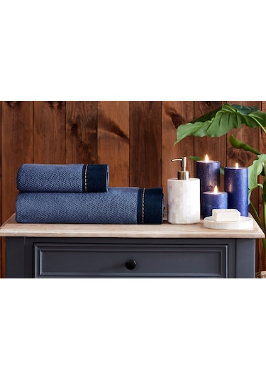 Özdilek Oregon Maskülen Nakışlı Denim 2'li Havlu Set Lacivert