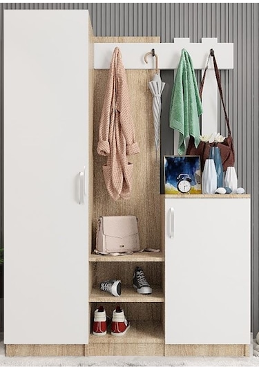 Efes Portmanto Vestiyer Meşe Beyaz-135 cm