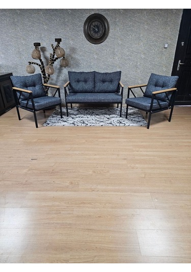 Siyah Boyalı Bahçe - Balkon - Mutfak Çay Seti Takımı Bahçe Koltuk 001