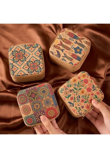 Kangvka Klasik Retro Desenli Ahşap Desenli Küçük Boyutlu Gümüş, Yüzük, Kolye Saklama Kutusu - Flanel İç Kaplama İle Zarf Kapanma Çok Renkli