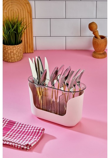 3 Bölmeli Süzgeçli Kaşıklık - Pembe Pembe