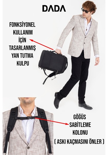 Körüklü Laptop Sırt ve Seyahat Çantası 15,6 İnç 40 Litre Usb Su Geçirmez Kumaş Siyah Dada 12