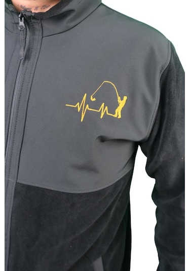 Oslo Fisherman Balık Sevdası Nakışlı Fermuarlı Polar Siyah