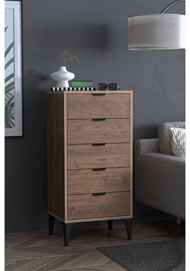 Sarmobi Arden 5 Çekmeceli Şifonyer , Çamaşırlık Kahverengi