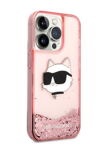 Apple Uyumlu iPhone 14 Pro Max  Kılıf Sıvılı Simli Choupette Head Dizayn Kapak