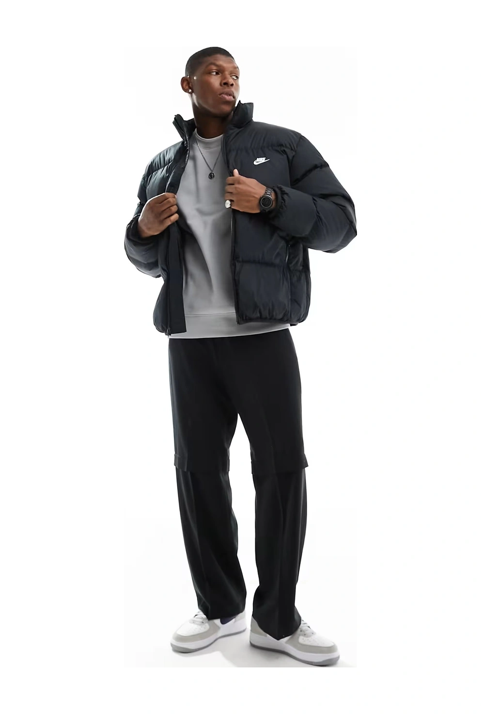 Nike Clup Puffer Synthetic Fill Full Zip Loose Fit Men's Jacket Erkek Bol Kesim Suitici Mont Siyah Siyah