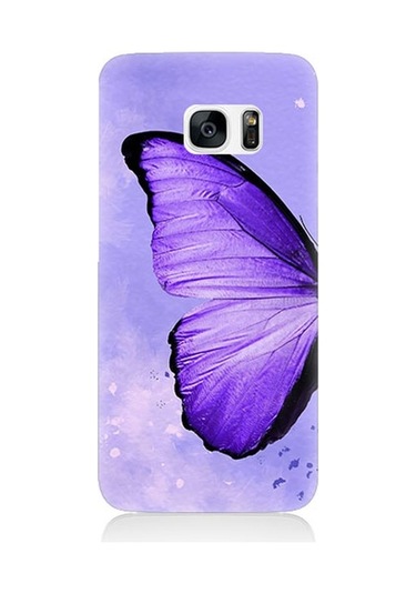 Samsung Galaxy S7 Edge Uyumlu Mor Kelebek Desenli Silikon Kılıf