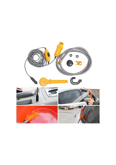 Sarı-12v Elektrikli Su Pompası Araba Oto Yıkama Kamp Yürüyüş Seyahat Açık Duş Seti