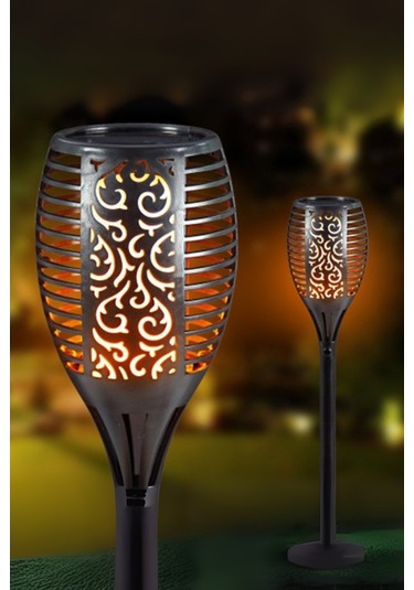 Büro Ev Ofis Yazlık Bahçesi İçin 51cm Alev Efektli Solar Bahçe Lambası Açık Gri