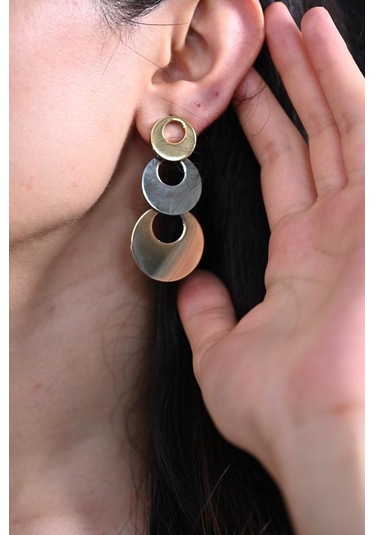 Tükkan Accessories Özel Seri Gold/gümüş/rose Üç Renk Daire Figür Çelik Küpe-clkkp5