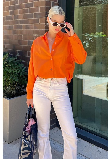 Madmext Mad Girls Turuncu Oversize Gömlek Mg1369-turuncu Turuncu