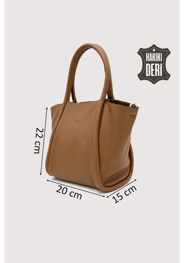 Hakiki Deri Kadın Organizerlı El Çantası Taba Smr9206 Taba