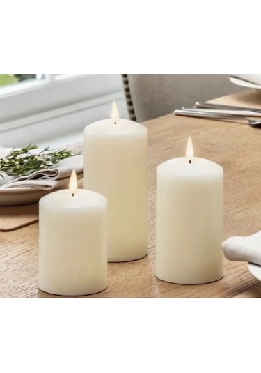 Silindir Mum 3'lü Set Ebat 6-8-12 Cm Çap 5 Cm Beyaz