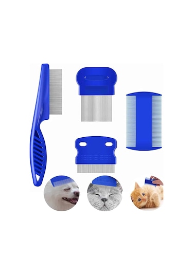 4'lü Bit Pire Tarağı Set Kedi Köpek Evcil Hayvan Tüy Toplayıcı Mavi