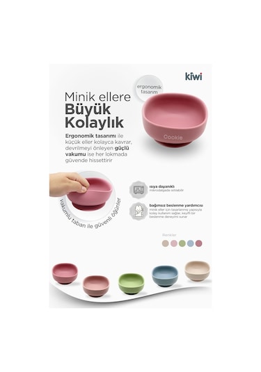Kiwi 3 Parça Kase Çatal Kaşık Beslenme Seti - Doğal Silikon Bpa İçermez- Beige
