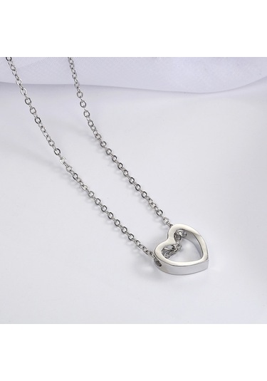 Moda Kolye Kalp Tasarım İçi Boş Basit Kolye Gümüş Çok Renkli