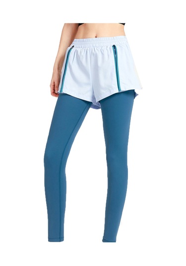 Skycity Esnek Bel, Hızlı Kuruma Ve Tam Kapsama Özellikli 2 Si 1 Arada Kadın Spor Taytı Koyu Mavi