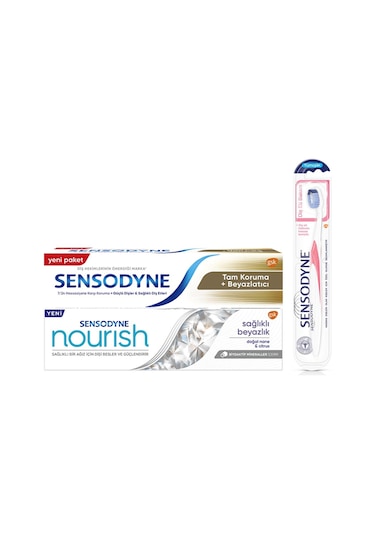 Sensodyne Nourish Sağlıklı Beyazlık Diş Macunu 75 ML + Tam Koruma Beyazlatıcı 50 ML + Diş Eti Bakım Diş Fırçası