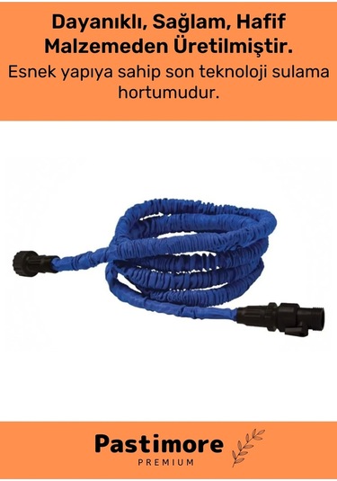 Dayanıklı Kırılmaz 3 Modlu Uzayan Bahçe Sulama Araç Yıkama Hortumu 30 Metre Mavi