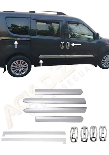Fiat Doblo 2010-2022 Araca Özel 3'lü Yan Krom Seti Yan Kapı-kapı Kolu-sürgü Çıtası A+