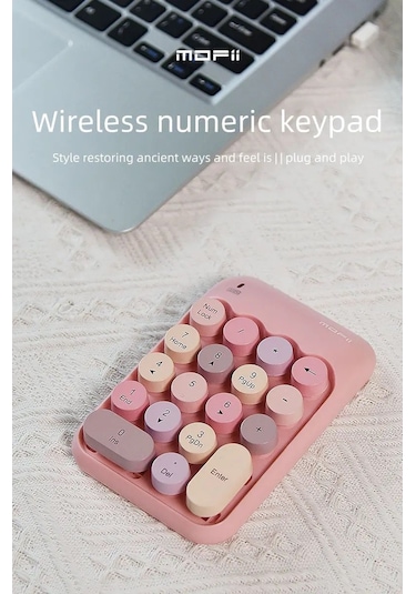 Renkli Daktilo Tarzı Vintage Kablosuz Wıreless Numeric Keypad 18 Tuşlu Sayısal Klavye Numpad
