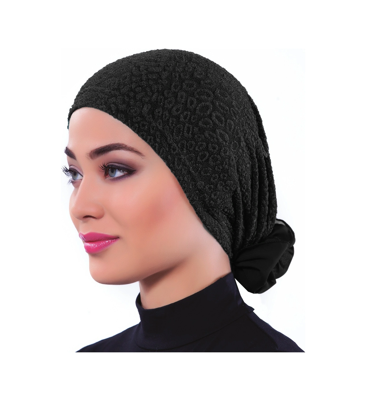 Brokar Tüllü Siyah Hazır Türban Tesettür Bone Siyah