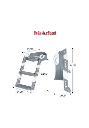 Dekohop Çocuk Merdivenli Klozet Adaptörü Yükseklik Ayarlı Pratik Gri
