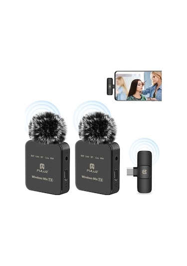 Puluz Pu648b 1 Alıcı Ve 2 Vericili Kablosuz Mikrofon Sistemi 10m İletim Aralığı Lightning - Siyah